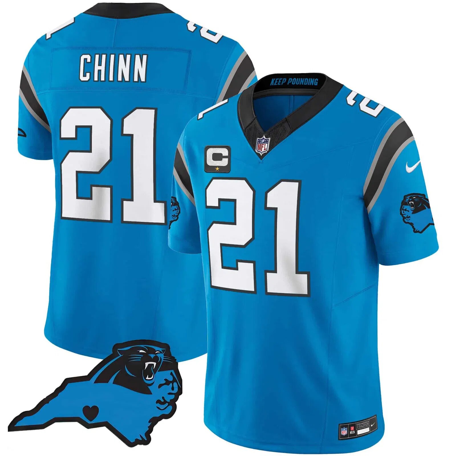 Men Carolina Panthers #21 Chinn Light Blue 2024 Nike Vapor Limited NFL Jersey style 1